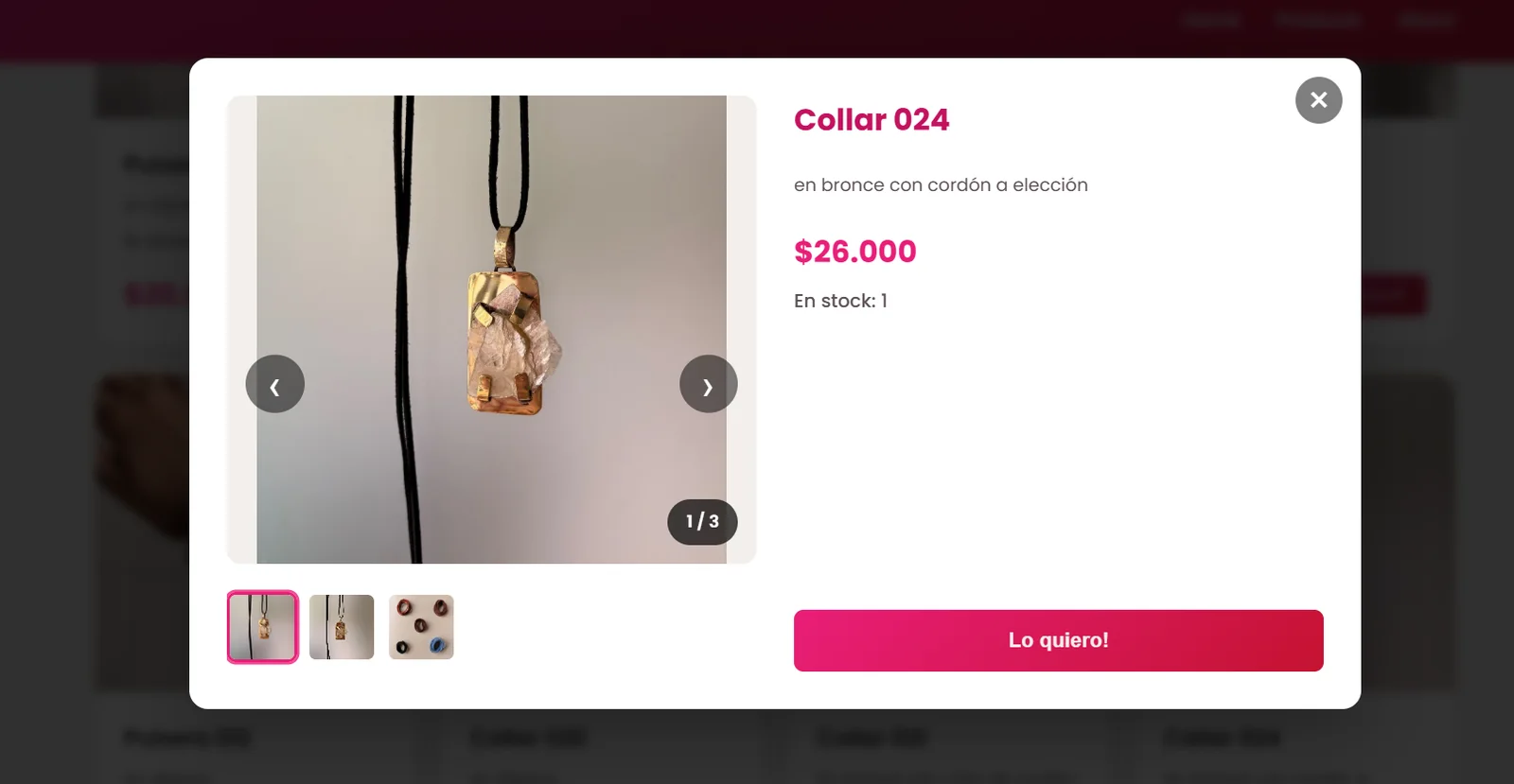 Detalle de un collar con galería de fotos
