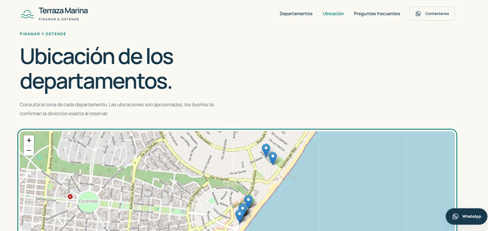 Mapa de Ostende con las ubicaciones de los departamentos