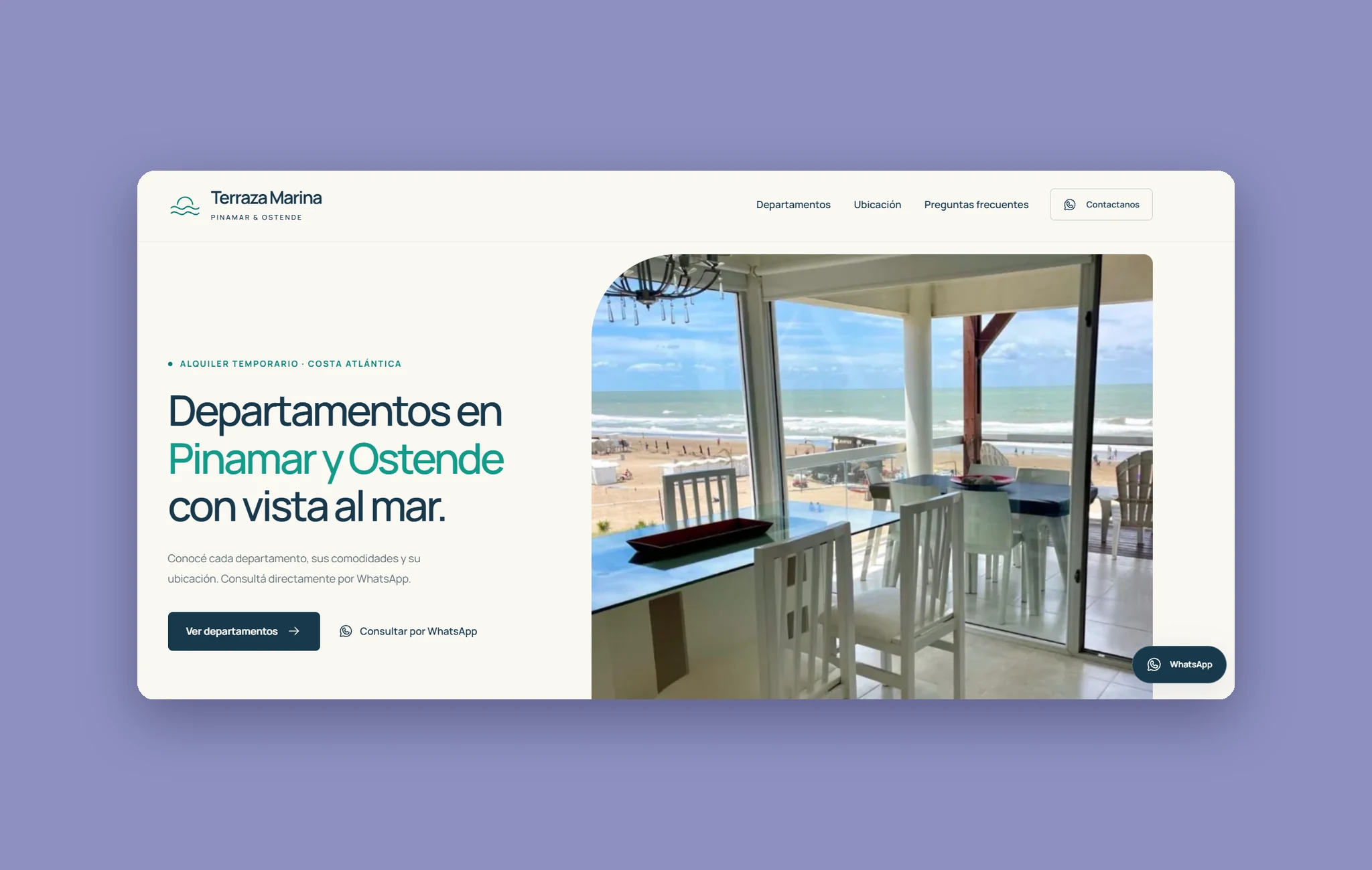 Portada del sitio de Terraza Marina con vista al mar