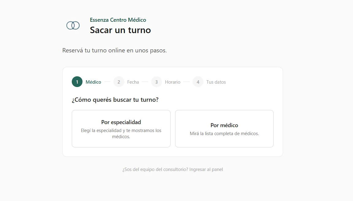 Inicio de la reserva: buscar por especialidad o por médico
