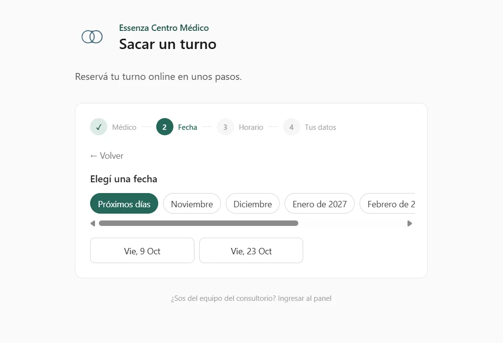 Selector de fechas disponibles por mes